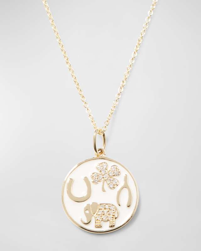 14k Luck Tableau Diamond Medallion Necklace, White